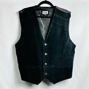 Vintage Basic Editions Genuine Leather Men’s Sz Large Black Button Down Vest